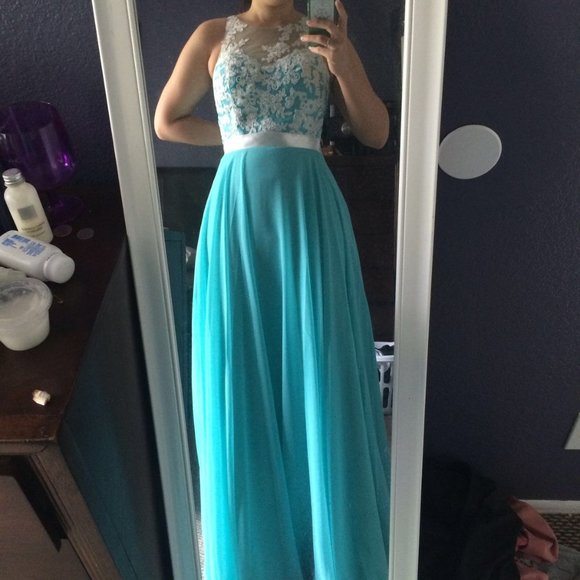 Turquoise/Lace Floor Length Bridesmaid/Prom Dress - Picture 1 of 3